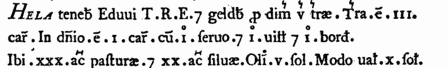 Exchequer Domesday entry for Hele (Thorne & Thorne 1985 Part 1 3,44, used by kind permission of Phillimore & Co Ltd)