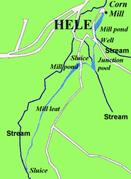 Water supply for Hele Mill (based on Ordnace Survey 1898)