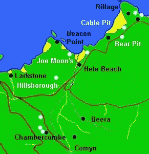 Lime kilns (black) and quarries (white) around Hele (based on OS 1889 and 1891)