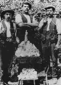 Haul of stalactites from Napps Cave (CMLHG 1997 p 32, used by permission of Combe Martin Museum)