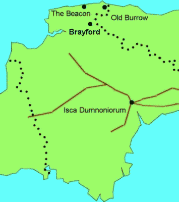 Roman roads in Devon (based on Hawkins 1988 p 13)